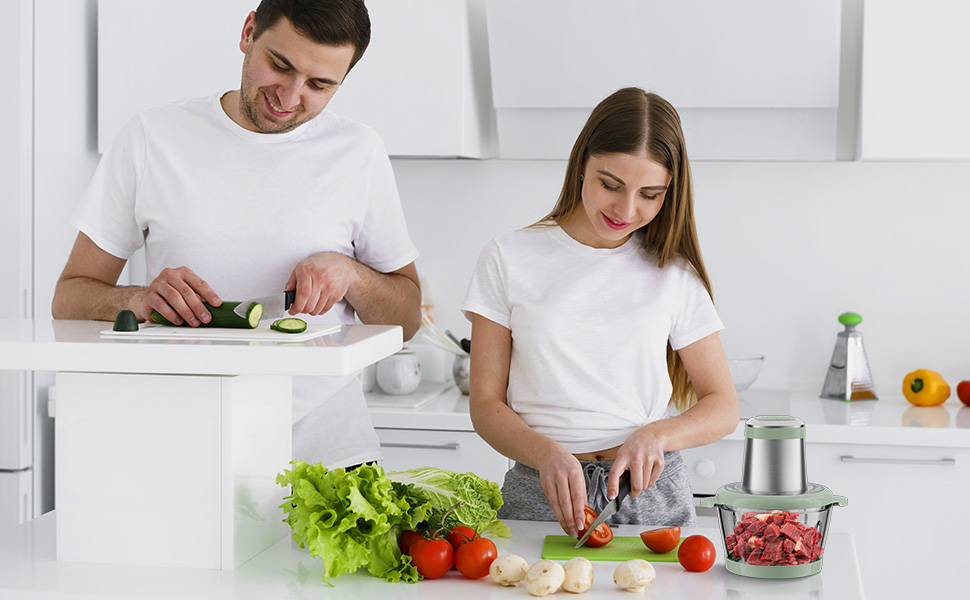 Електричний подрібнювач для кухні ESoundvol 400W з чашею 2л та 4 лезами з нержавіючої сталі для м'яса, овочів, горіхів, дитячого харчування