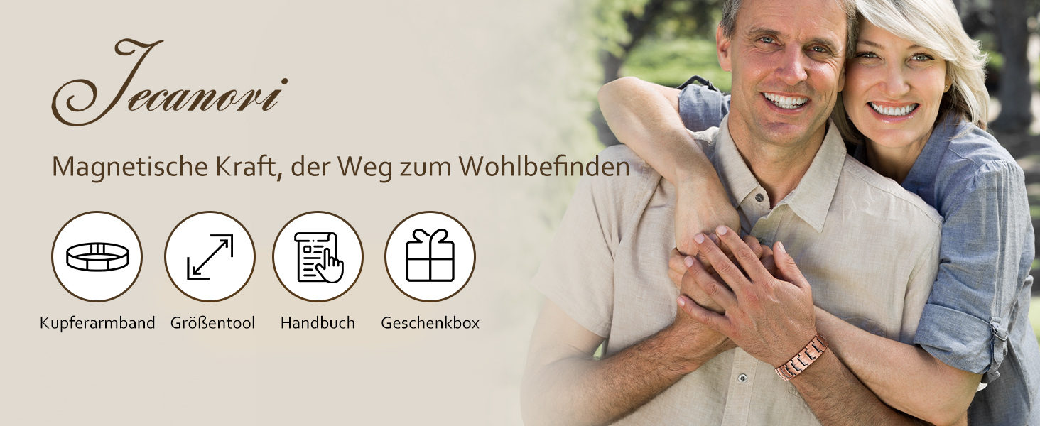 Масивне браслет на зап'ястя для чоловіків Jecanori з міді, регульований розмір, магнітний браслет з 3500 Гаус, подарункова коробка