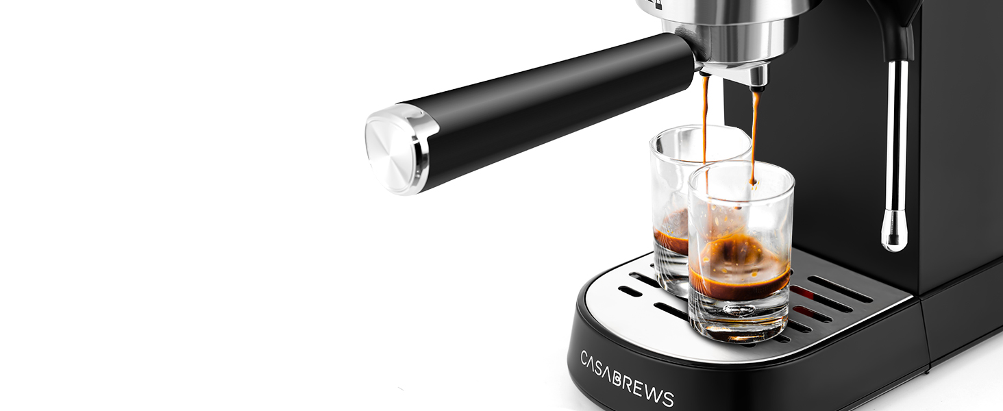 CASABREWS Еспресо-кавомашина Siebträger з нержавіючої сталі, 20 Bar, з професійним капучинатором, компактна для еспресо, капучино, лате макіато, об'єм бака 1л, чорна