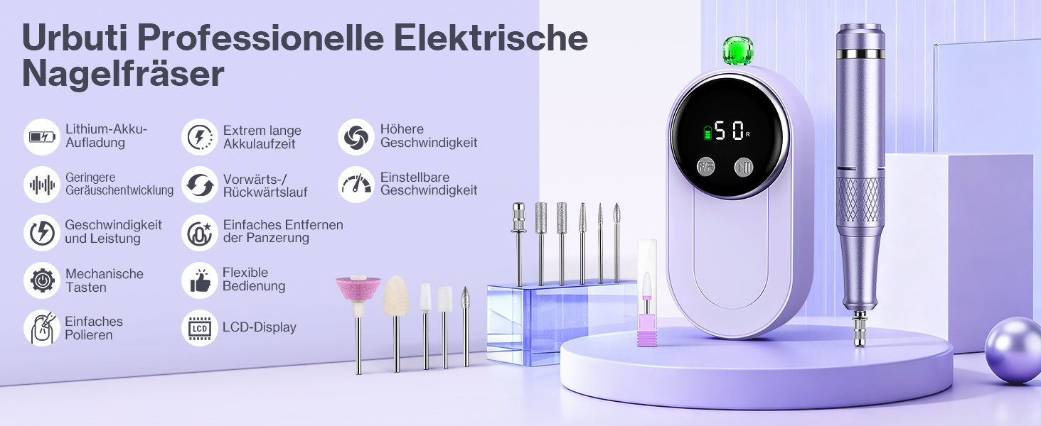 Електричний фрезер для нігтів: манікюрний та педикюрний набір 12 в 1 з LCD-дисплеєм, 50000 об/хв для гелю, акрилу та натуральних нігтів