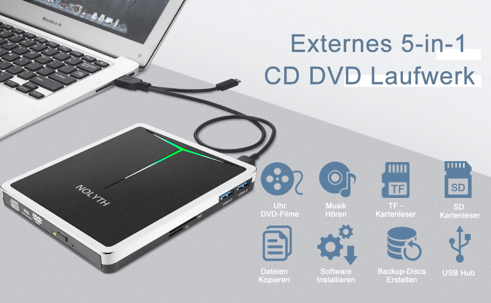 Зовнішній DVD-привід та записувач для ноутбука, Plug and Play USB DVD-бредер