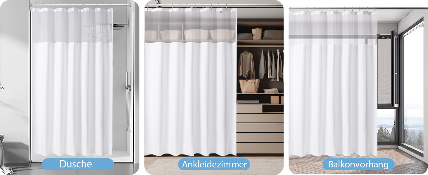 Водонепроникна штора для душу з льоном та вікном (183x183 см), біла - 12 гачків з нержавіючої сталі, утяжелений край, тканинна штора для ванни, машинне прання