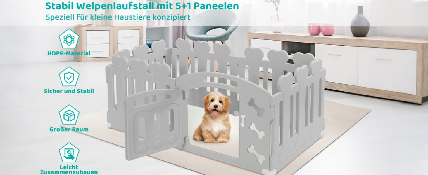 Laufstall для цуценят MAMIZO 60 см: пластиковий загончик з тором, сірий-білий, 5+1 панель
