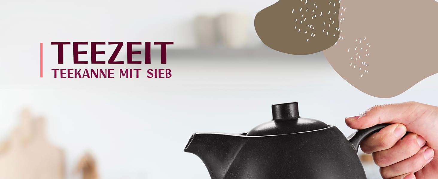 Керамічний чайник для розсипного чаю з ситечком, 1.2 л, антрацитовий (чорний)