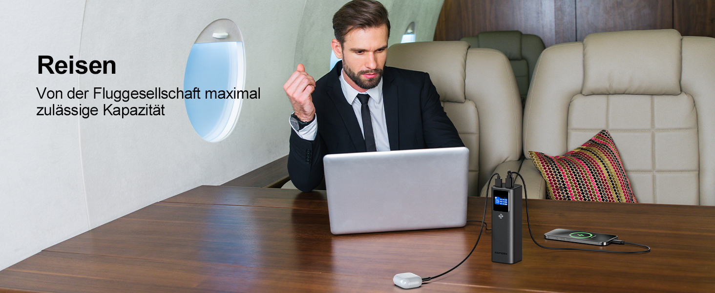 Power Bank AsperX 20000mAh, 165W, USB-C Кабель, для MacBook, Dell, HP, Lenovo, iPad, iPhone, Galaxy