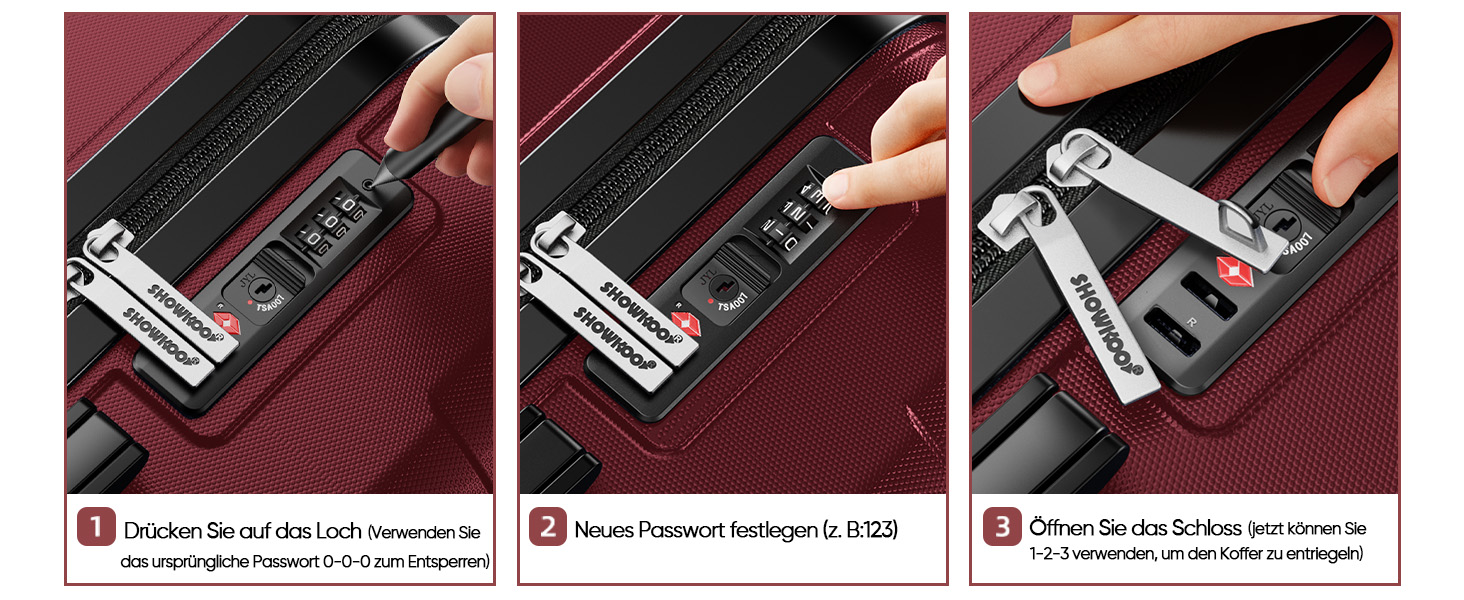 Чемодан SHOWKOO з жорстким корпусом, XL, червоний (Set): розширюваний, з TSA-замком, 4 колеса, з набором аксесуарів (сумка для подорожей, туалетна сумка)