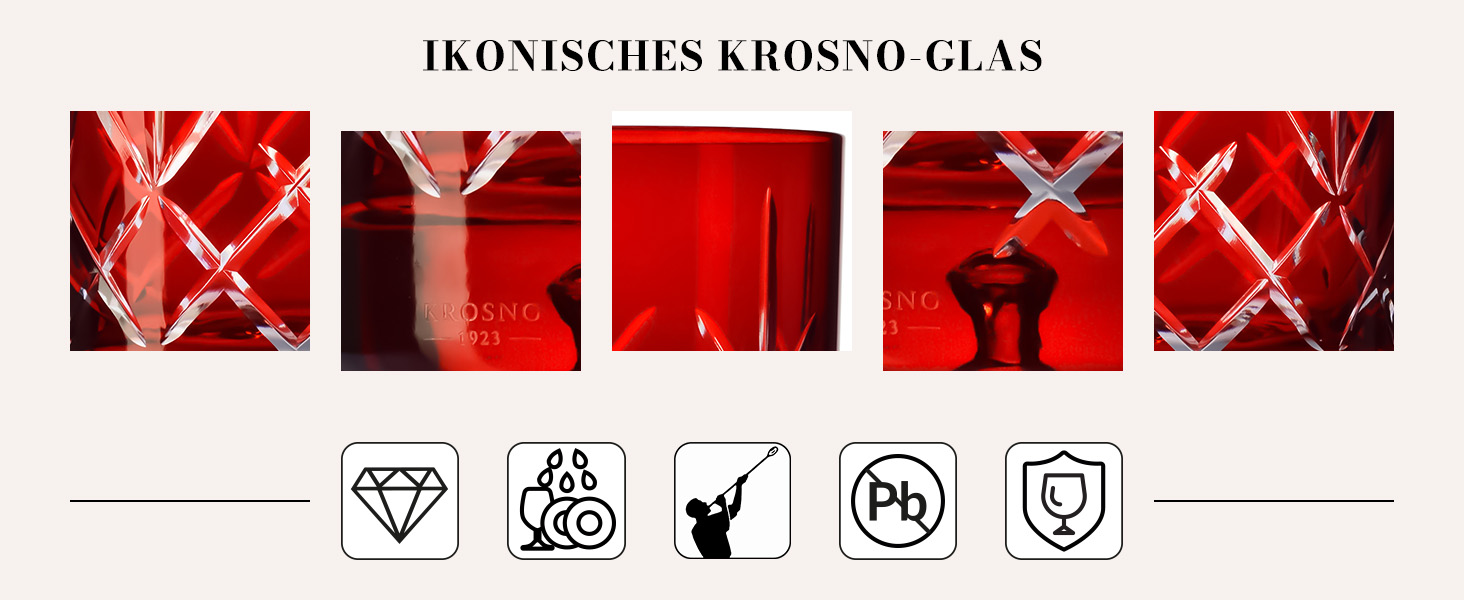 Келихи для віскі KROSNO Saga Kristall 250 мл, набір 4 шт., з ручним огранюванням, червоні - для бурбону, скотчу та коктейлів