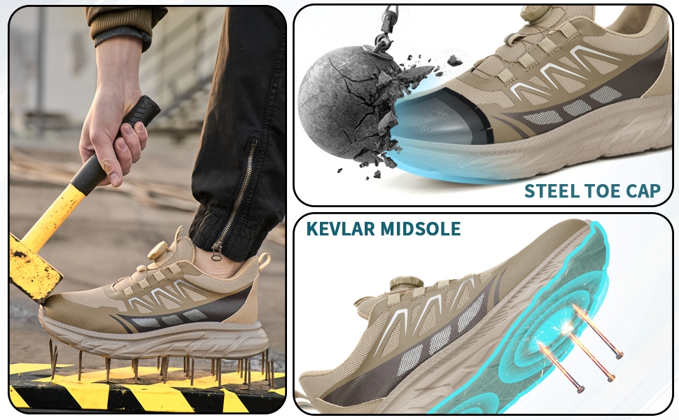 Робочі черевики для чоловіків та жінок. Зручні, дихаючі, з металевим носком. Індустріальні черевики для роботи з пряжками та шнурівками (41 EU, Хакі)