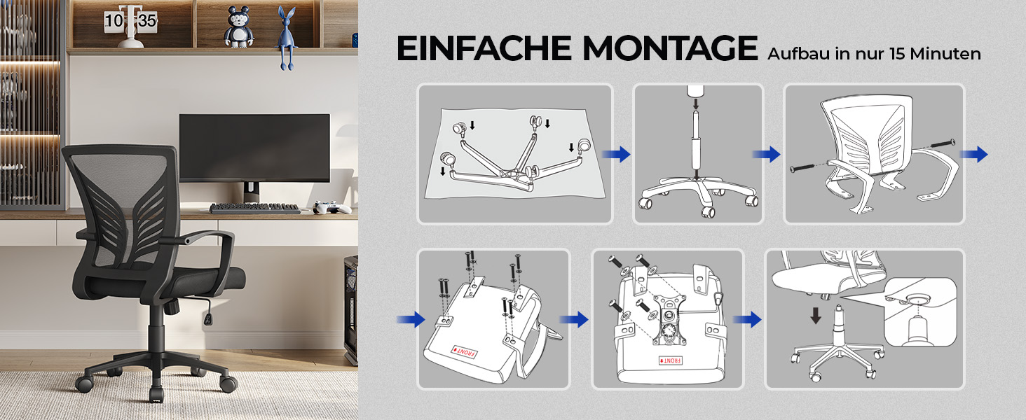 Ергономічне крісло Yaheetech для офісу та дому: регульоване, з підлокітниками, чорне