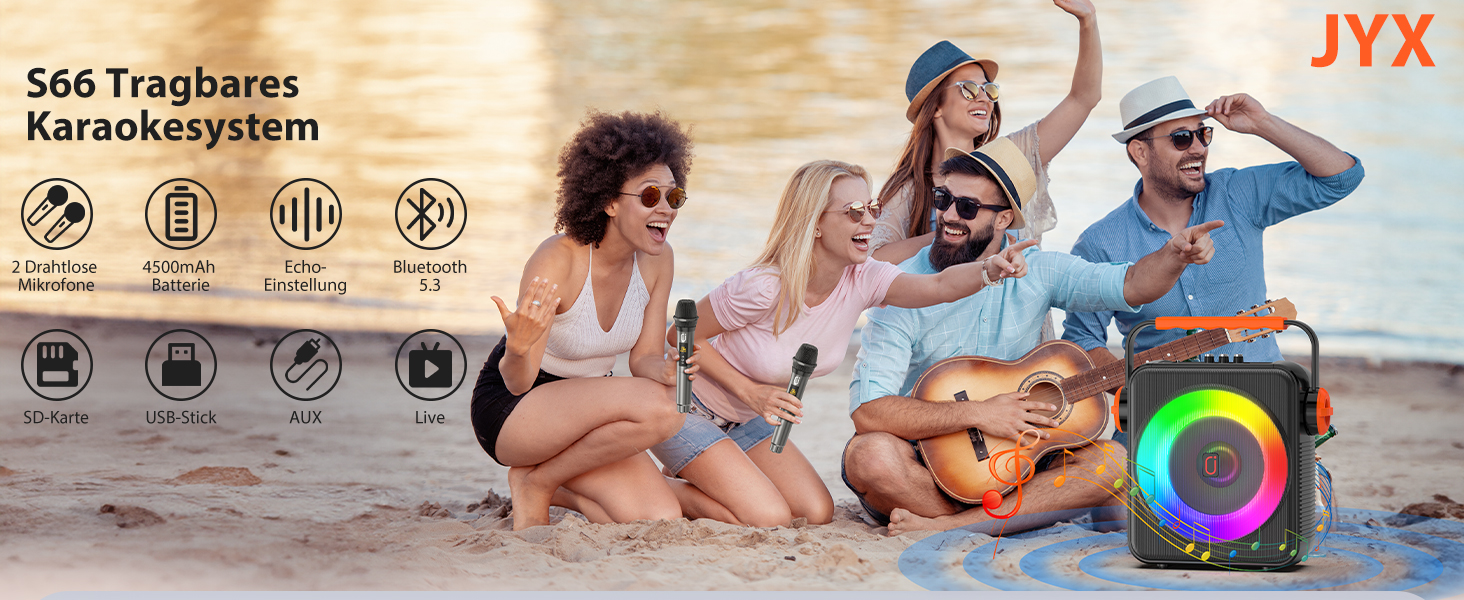 Машина караоке з 2 бездротовими мікрофонами, портативна Bluetooth 5.3 караоке-система, динамік з RGB-підсвічуванням, караоке-система для дому та вечірок, модель S66-new