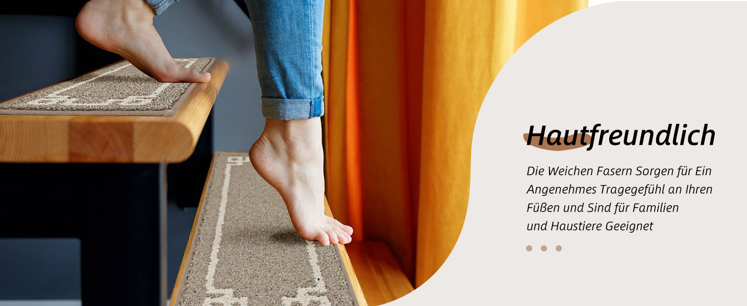 Килимочки на сходи BEQHAUSE, набір з 15 шт., самоклеючі, для дітей, літніх людей та домашніх тварин, 100% поліестер, TPE-підкладка, 22x70 см, бежевий