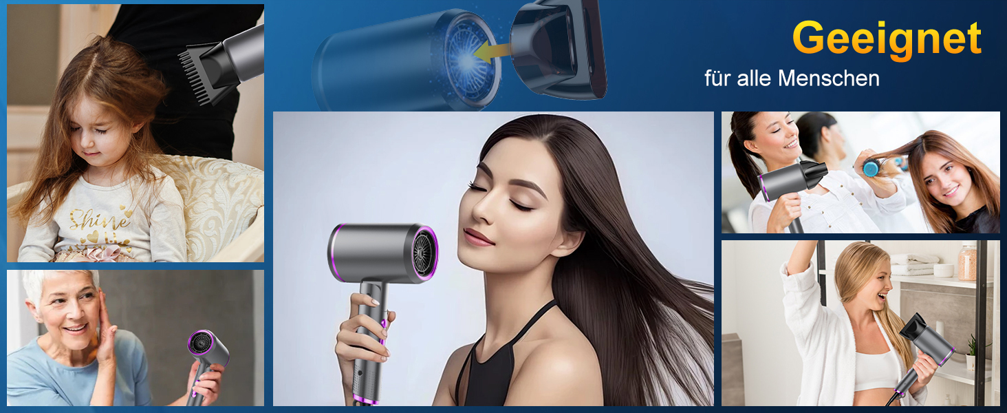 Фен Föhn 2400W з іонізацією, складний, для професійного та домашнього використання. Швидка сушка, гаряче/холодне повітря, мотор AC, дифузор, сумка (Сіро-фіолетовий)