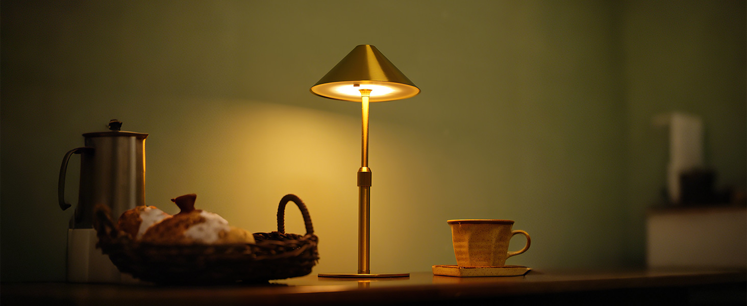Нічник бездротовий акумуляторний Wiederaufladbare для вітальні, спальні, їдальні - Gold (латунь) з лампочкою, димуванням, сенсорним керуванням, 3-в-1