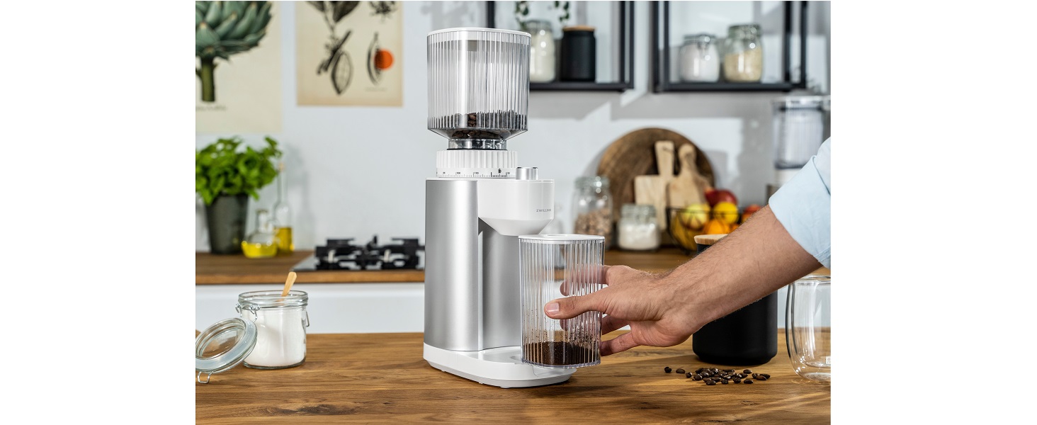 Електрична кавомолка ZWILLING Enfinigy для 1-12 чашок з керамічним жорнами, регулюванням помелу, срібна