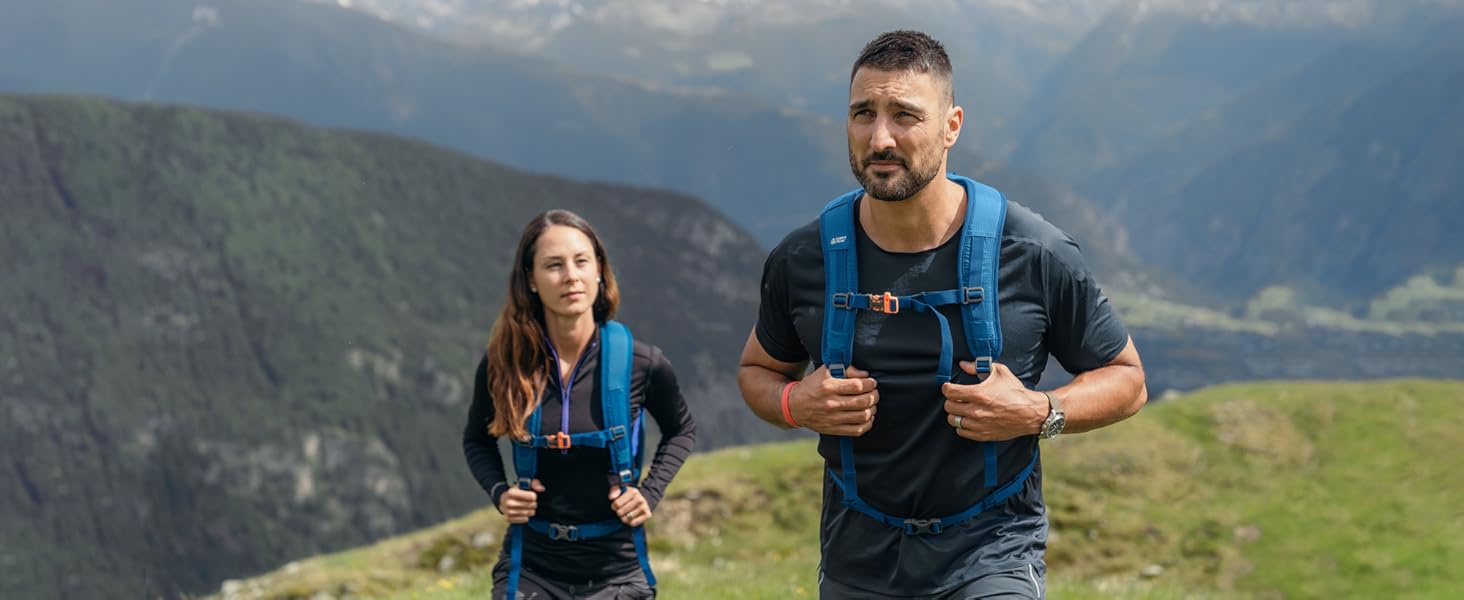 Туристичний рюкзак 20 л Flex 20 Premium з вентиляцією спини, питною системою та дощовиком – трекінговий рюкзак з дихаючого поліестеру 3D Air Mesh, для походів, з поясом на стегнах (синій)