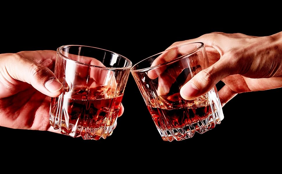 Набір склянок для віскі GLASKEY 4 шт., 350 мл, без свинцю, кришталь, для рому, коктейлів, скотчу, джина, коньяку, води, можна мити в посудомийній машині