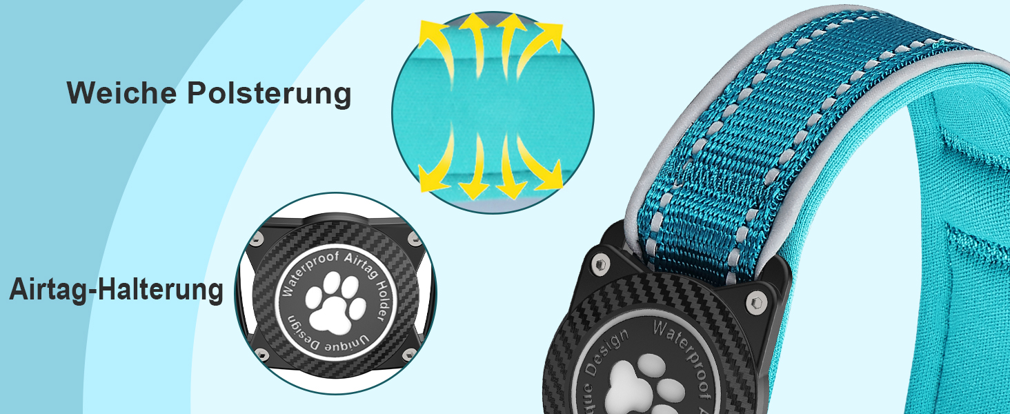 Світловідбиваючий нашийник для Apple AirTag для собак, регульований, водонепроникний, для малих, середніх та великих собак, L (32-43.5 см), фіолетовий