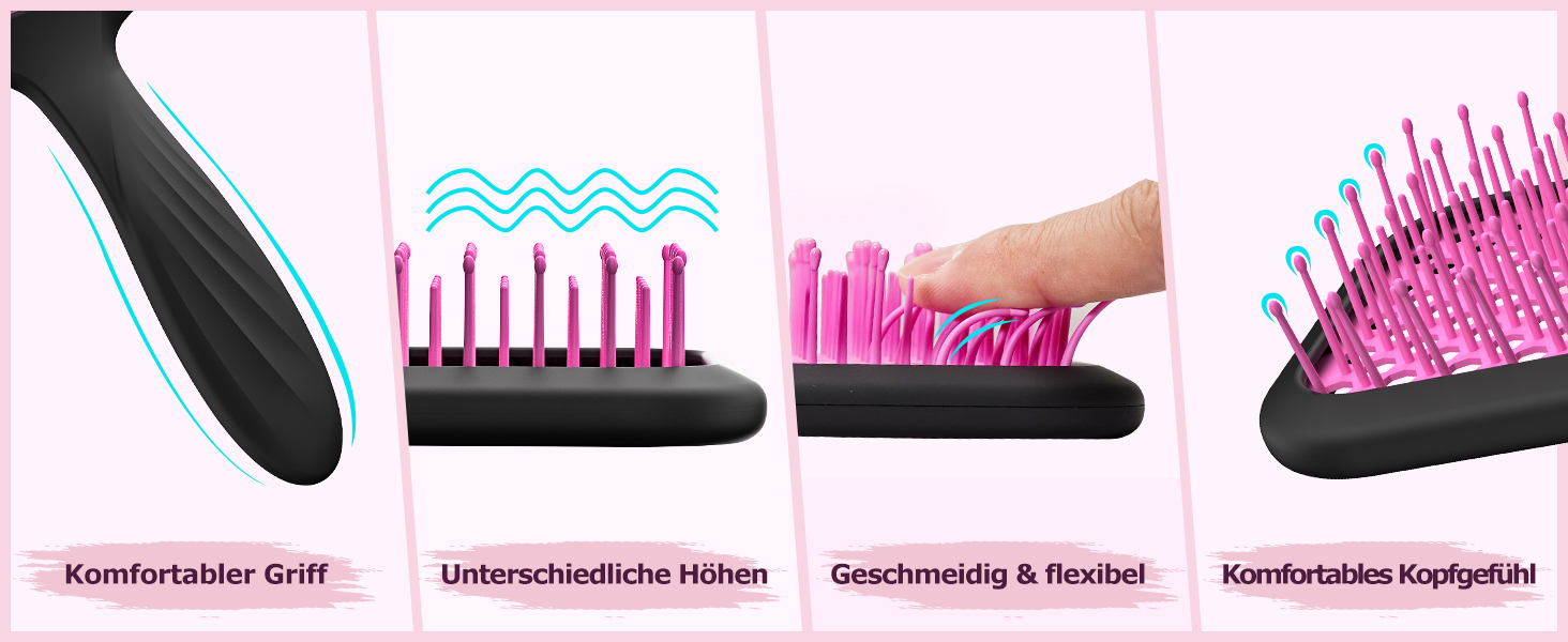 Щітка для волосся SHINLEA без заплутування для мокрого та сухого волосся, швидко сушка, повітряна розпушувальна щітка для жінок, чоловіків, дітей, зменшує випадіння волосся, розплутує вузли (Рожева)