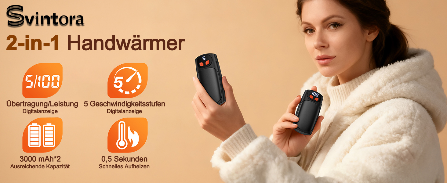 Електричні грілки для рук 2 шт. з LED-дисплеєм та 5 рівнями нагріву, USB-C, ідеальні для гольфу, кемпінгу, походів, зимових видів спорту, чорні