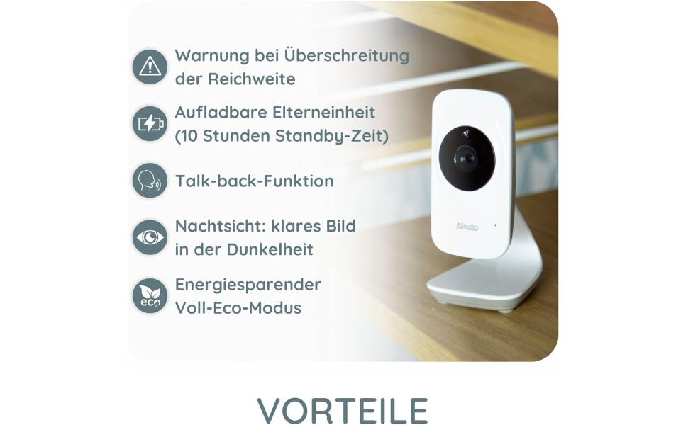 Відеоняня Alecto DVM-64 з функцією зв'язку, поворотна камера, нічне бачення, велика дальність дії, білий колір