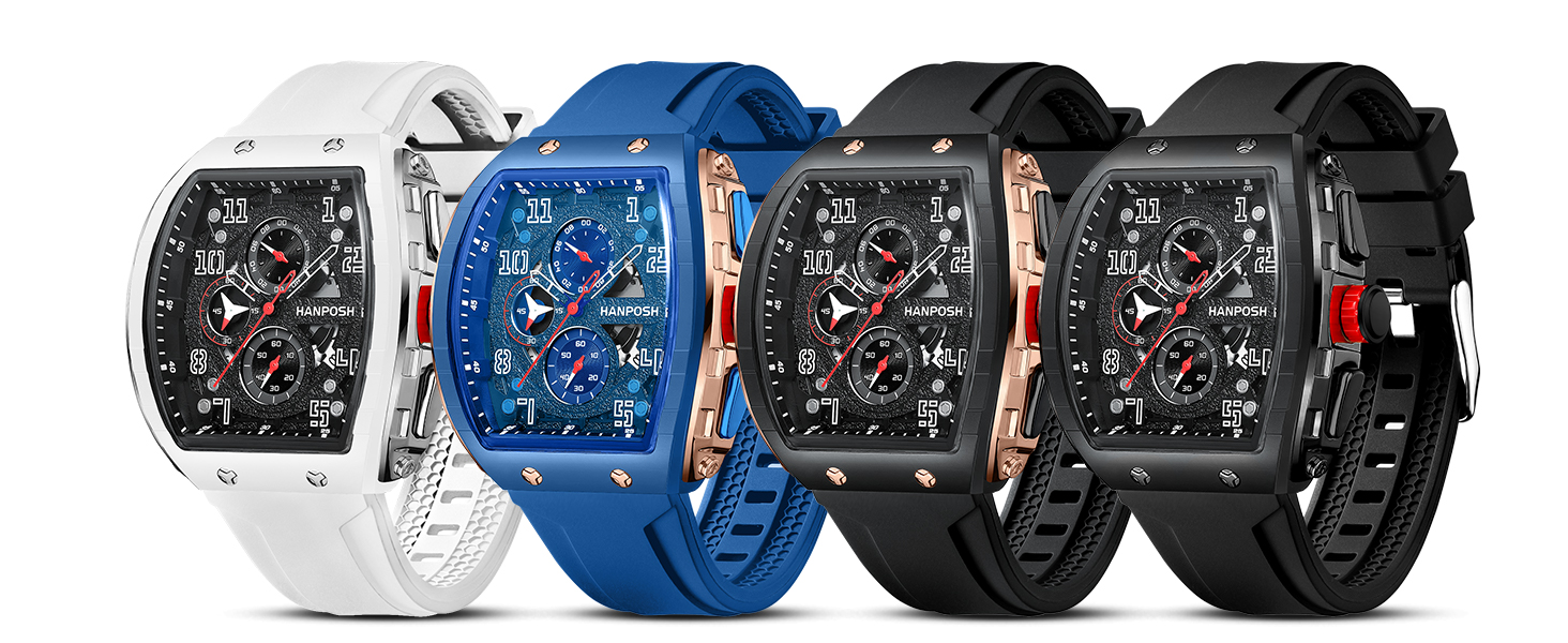 HANPOSH Чоловіжі годинники: аналогові кварцові годинники для спорту та тактики, водонепроникні, чорно-білі