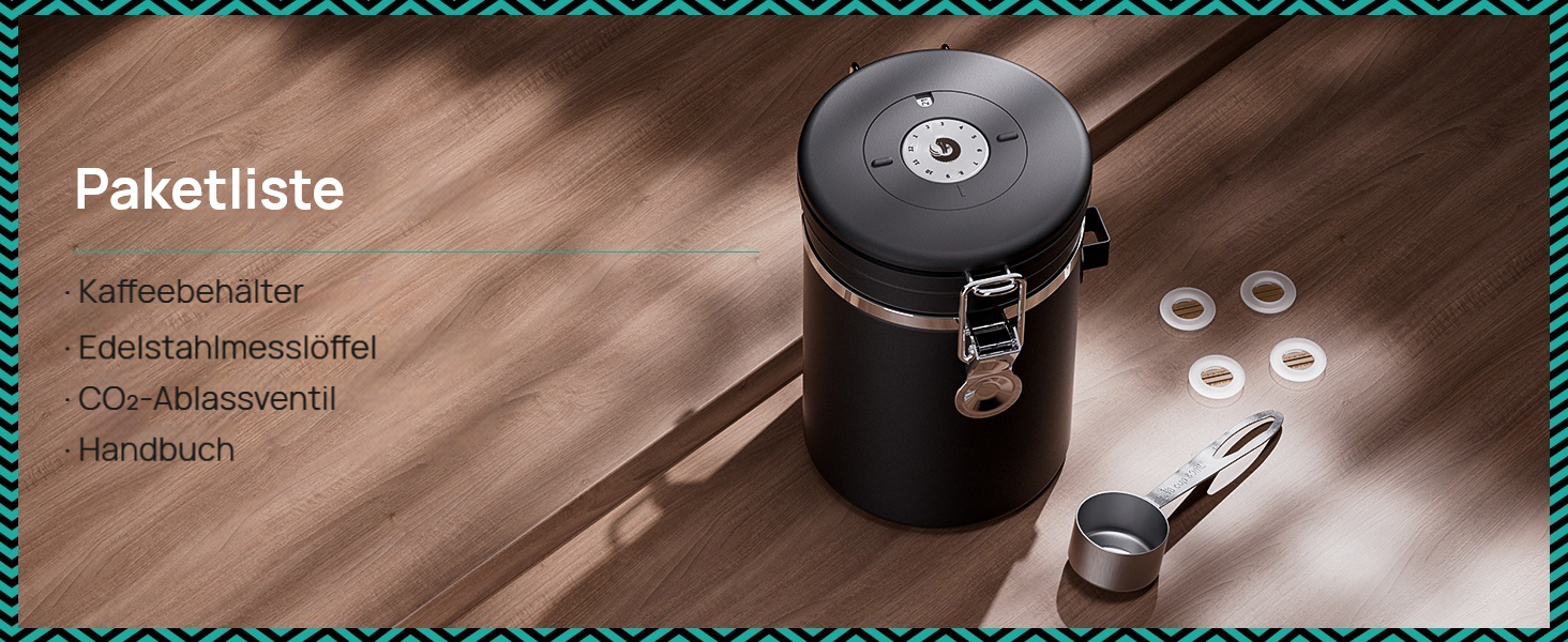 Контейнер для кави Coffee Gator з нержавіючої сталі, герметичний, з датчиком дати та CO2-вентилем, мірна ложка, для кавових зерен, кавової гущі, горіхів, чаю, цукру, борошна, сріблястий