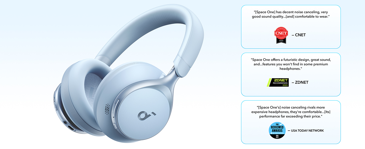 Soundcore Space One: Бездротові навушники Over-Ear Bluetooth з активним шумозаглушенням, 40 годин відтворення, Hi-Res Audio, Bluetooth 5.3 (Хimmelblau)