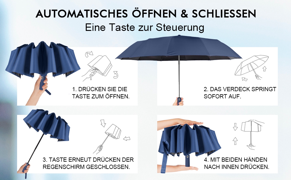 LAMA Гольф-парасолька LAMA: Стійкий до вітру, автоматичний парасолька 105см, 12 спиць, нейлон 210T, анти-UV, для подорожей (Темно-синій)