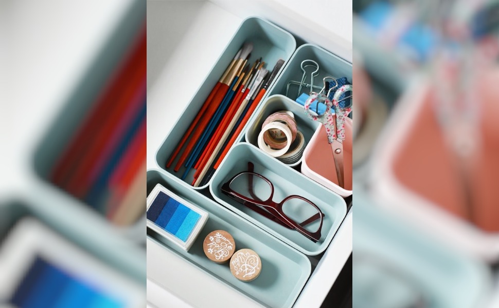 1x Drawer Organizer Set Storage Box One-Piece Adjustable Light Gray