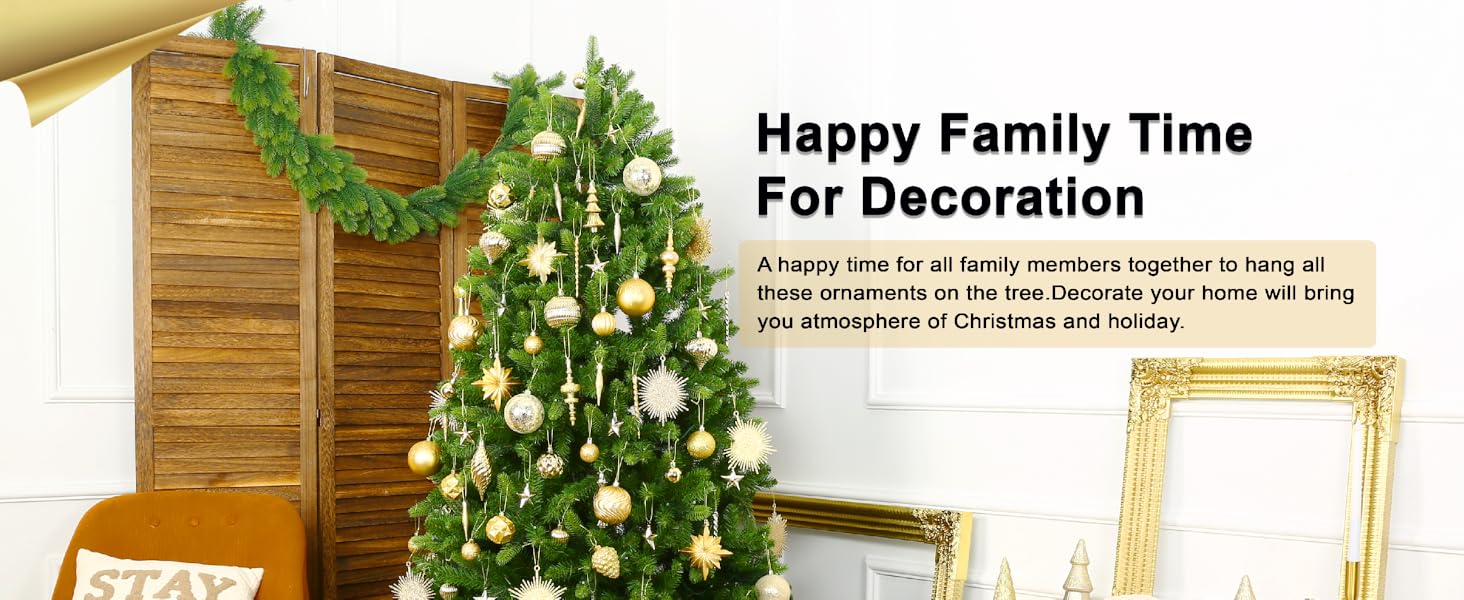 Набір ялинкових прикрас Shareconn, 80 шт., 4–12,5 см, міцні золоті пластикові кулі для ялинки, різдвяний декор, з ниткою для підвішування, темно- та світло-золоті кольори