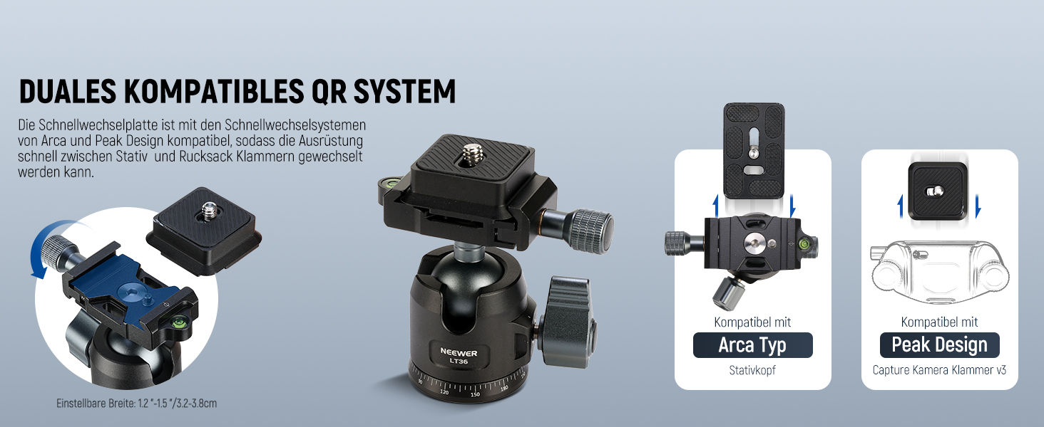 Карбоновий штатив Neewer LT36 (184 см) з кулястою головкою 360°, легкий трипід для відеокамер та фотоапаратів, Arca-Swiss QR-платформа, сумісність з Peak Design Capture V3