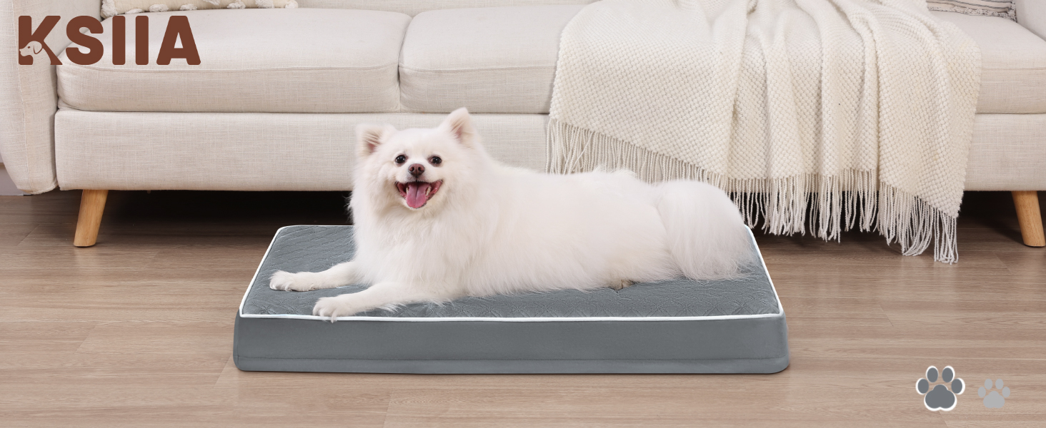 Ортопедичне ліжко для собак KSIIA, великі породи, 104x68x8 см, знімний килимок, миється, сірий колір