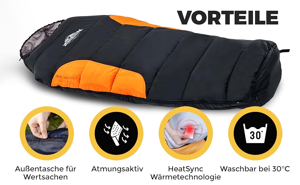 Сплячий мішок ACTIVE SPARK 3 сезони - зимовий, літній, водонепроникний, дихаючий, з кишенею для грілки, для кемпінгу та відпочинку