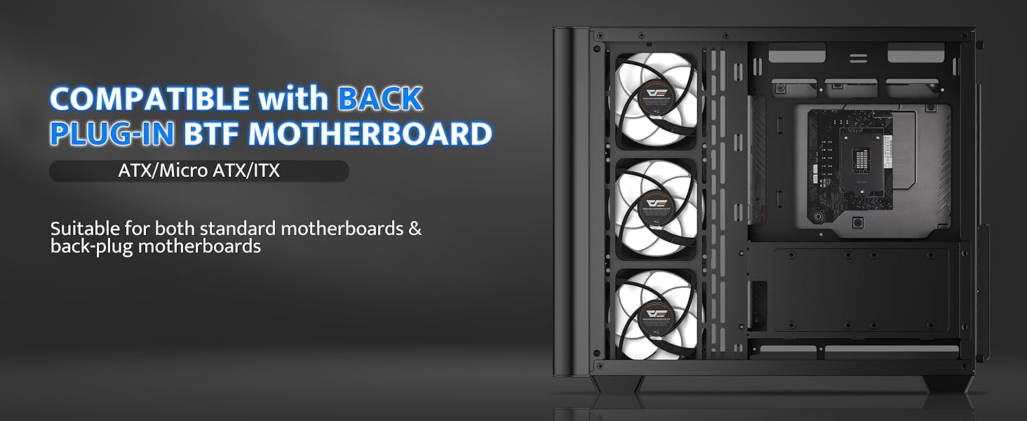 darkFlash ATX корпус для ігрового ПК Mid-Tower, 4 ARGB вентилятори, прозора передня панель, 2 камери, Typ-C, підтримка 2x360 AIO, чорний (DPW90)