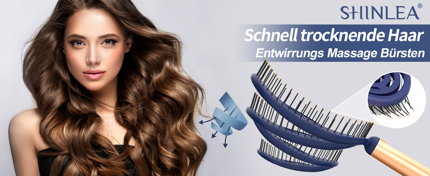 Спіральна щітка SHINLEA для розплутування волосся, швидке сушіння, масажна щітка з м'якими щетинками для мокрого та сухого волосся, підходить для жінок, чоловіків та дітей