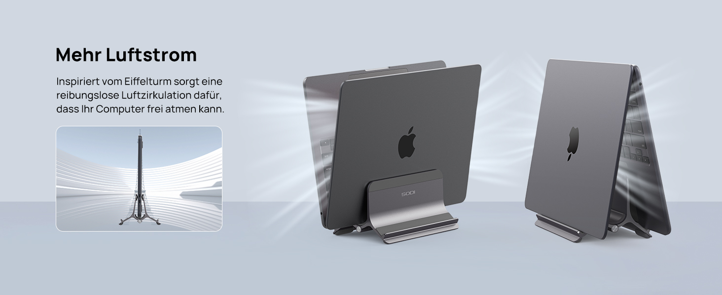 Підставка для ноутбука SODI вертикальна, автоматична, з алюмінію, для MacBook Pro/Air, ноутбуків, планшетів, телефонів (сіра)