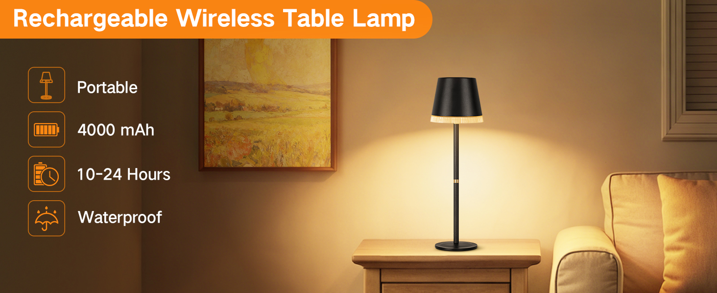 Настільна лампа LED акумуляторна бездротова OUTON з RGB підсвіткою, димуванням та сенсорним керуванням, чорна (2 шт)