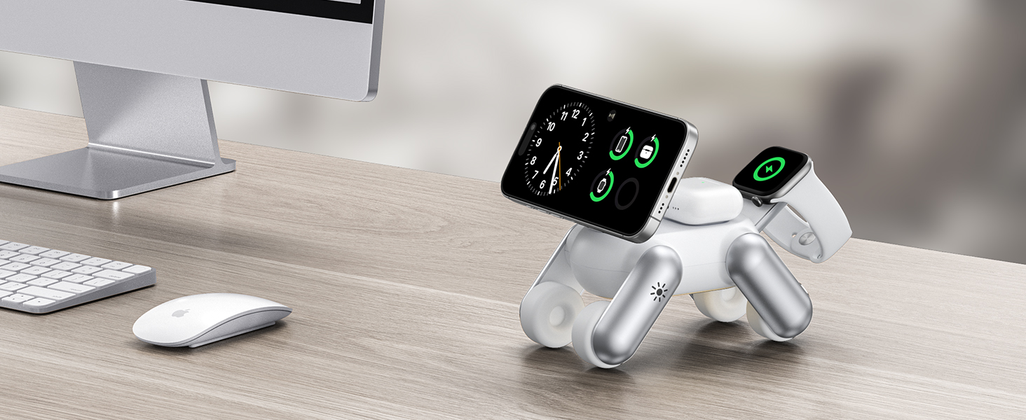 Зарядна станція 3-в-1 для Apple Watch, iPhone 15/14/13/12/11, AirPods Pro/2/3 з MagSafe та нічником (біла)