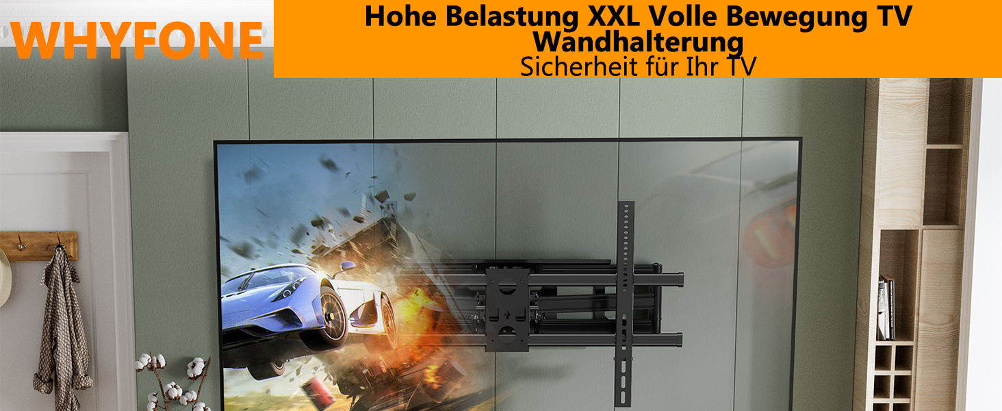 Настінне кріплення для телевізора Heavy Duty XXXL 60-120 дюймів, поворотне, з регулюванням нахилу, висувне, до 125 кг, VESA 200x100 - 1000x600 мм