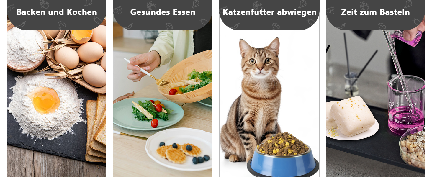 Кухонні ваги UNIWEIGH: цифрова вага для продуктів, грам/унція, випічка, приготування їжі, LED дисплей, функція тарування, нержавіюча сталь, чорний колір