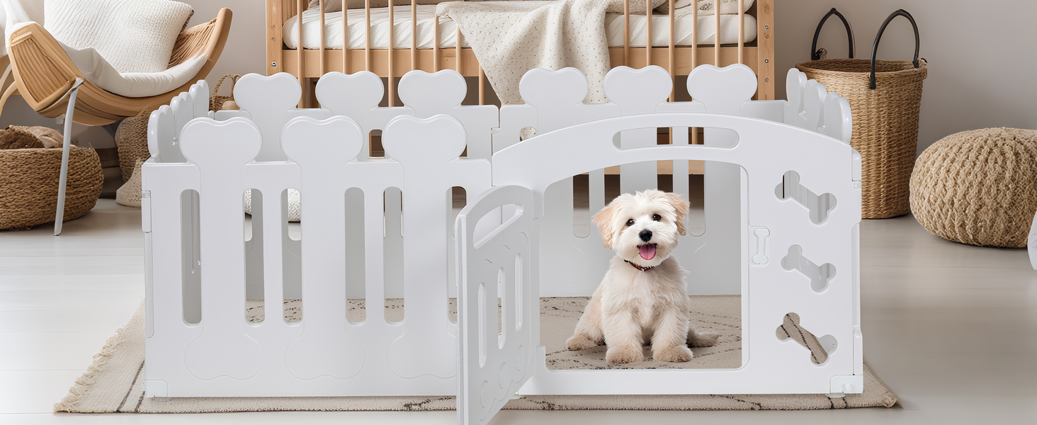 Laufstall для цуценят Mamizо 60 см, пластиковий загон для собак, з торцем та ґрунтами, сірий-білий (5+1)