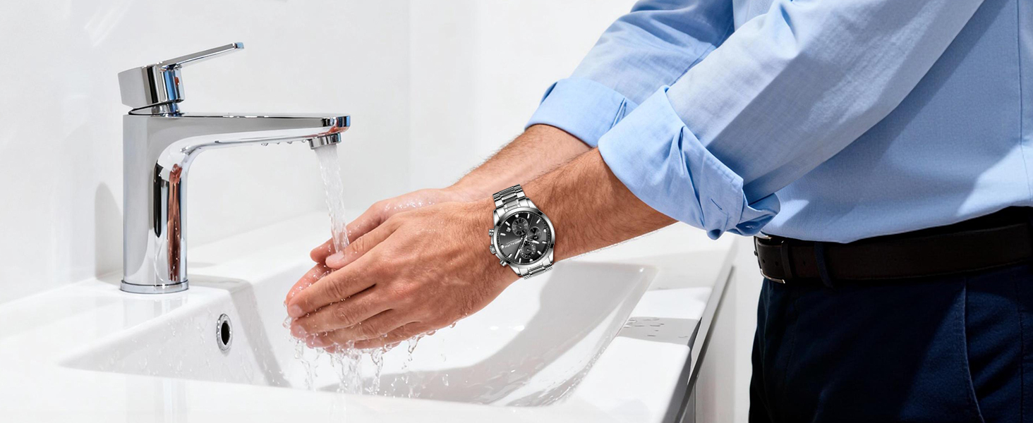 Чоловічий годинник MEGALITH з нержавіючої сталі, хронограф, водостійкий, аналоговий годинник для бізнесу, з календарем та підсвічуванням (B-silber-an)