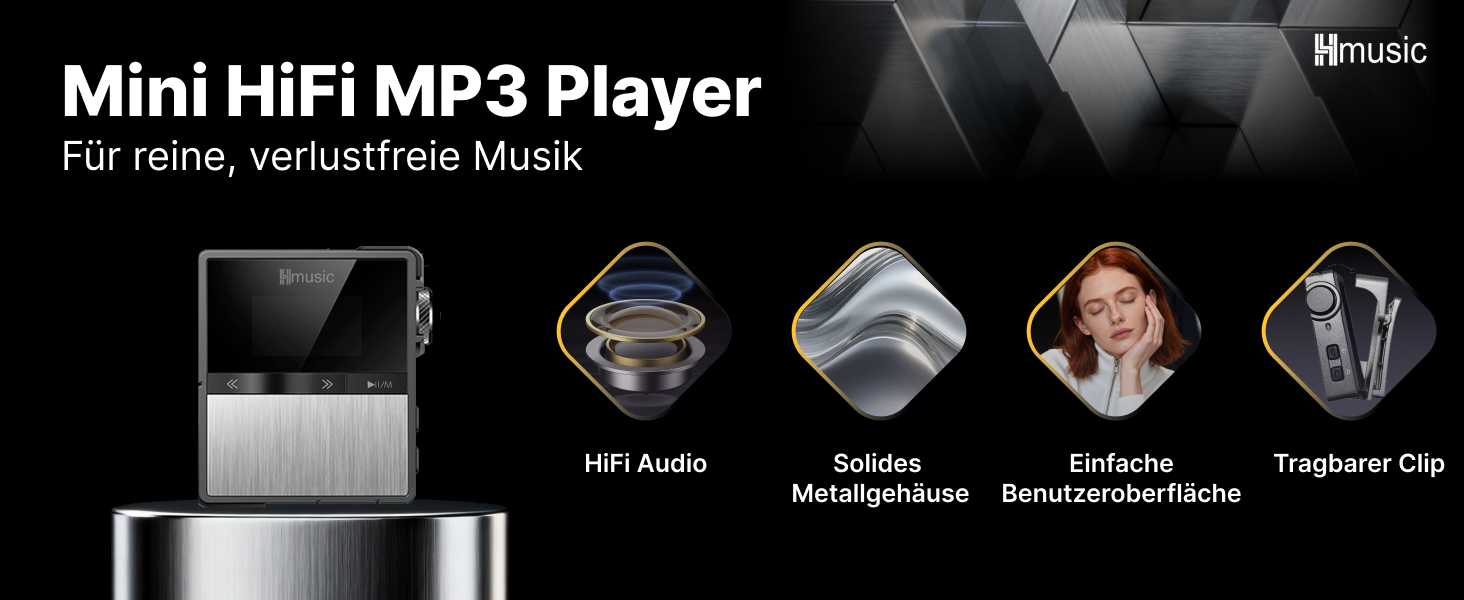 MP3-плеєр Hmusic P68 HiFi з кліпсою, Bluetooth, 16GB + карта пам'яті 128GB, підтримка DSD, Hi-Res аудіо
