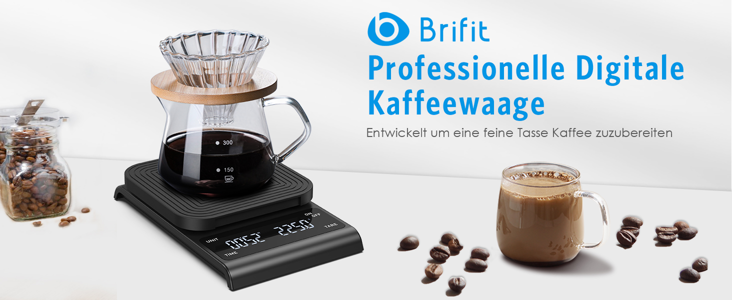 Ваги для кави Brifit з таймером, ваги для еспресо 3 кг/0.1 г, високоточні ваги, USB-зарядка, ваги для кухні, LED-дисплей, функція тарування, автоматичне вимкнення, чорний