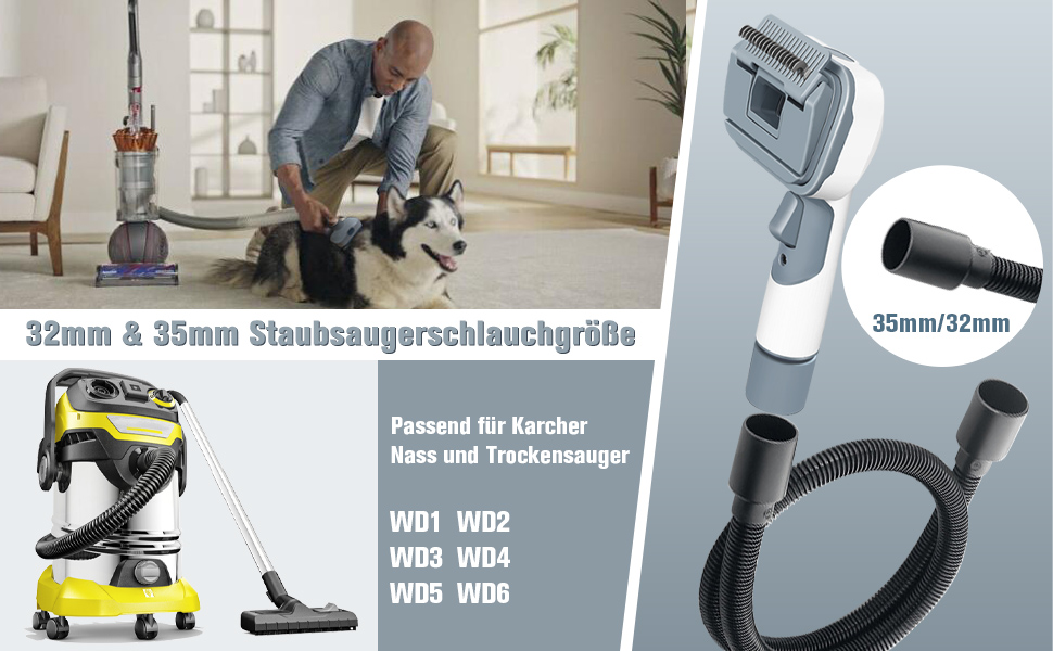 Насадка для пилососа 3-в-1 для видалення шерсті, підшерстка та ковтунів, 32 мм/35 мм, підходить для більшості пилососів