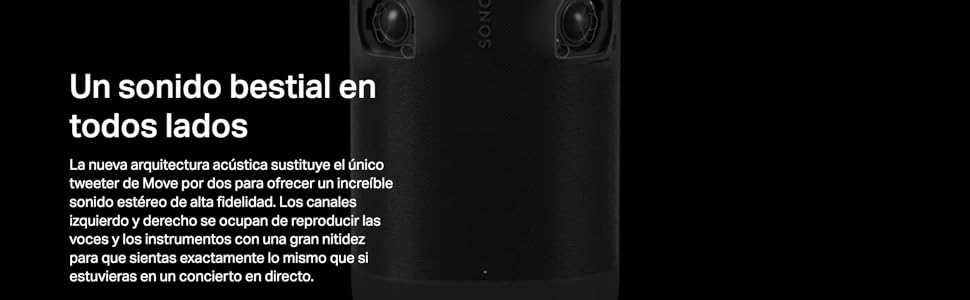 Sonos Move 2: Портативна бездротова колонка Wi-Fi/Bluetooth, чорна. До 24 год роботи, зарядка без дротів, сумісність з Alexa