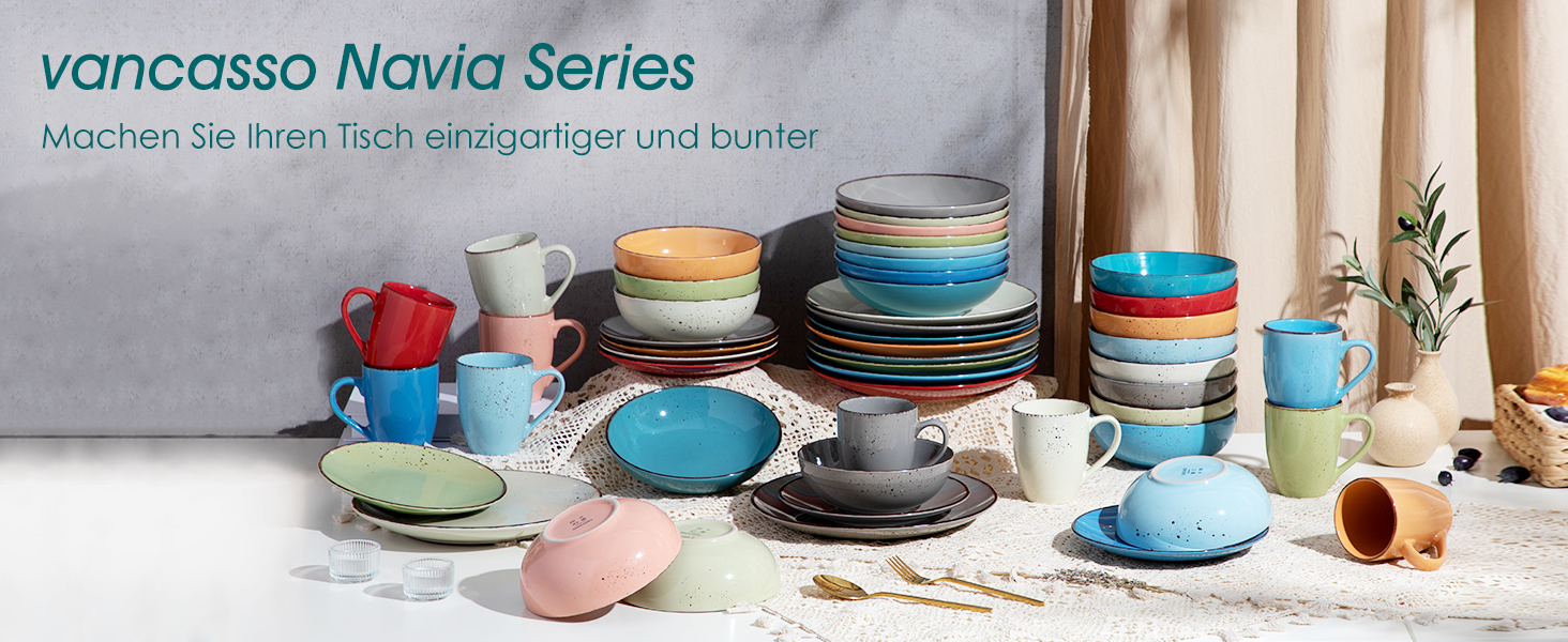 Сервіз Vancasso Serie Navia Teller, 32 елементи, на 8 осіб, сучасний дизайн, багатобарвний, набір 16 тарілок