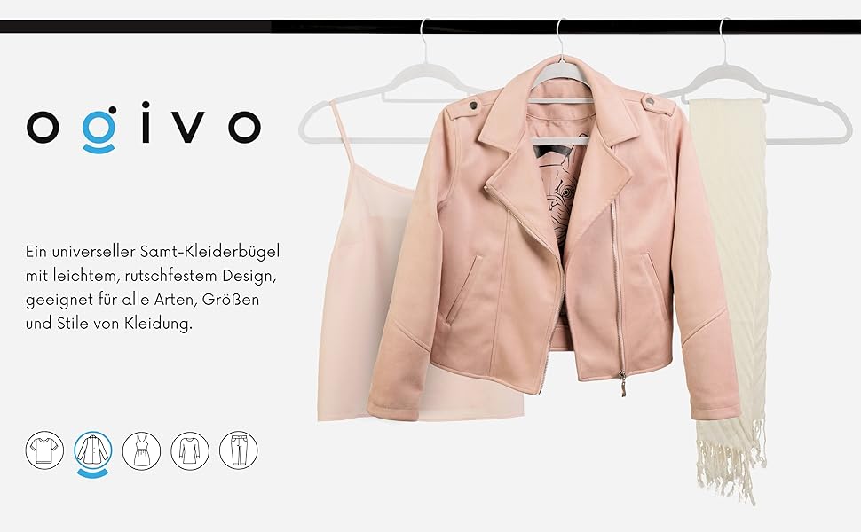 Вішалки для одягу OGIVO - набір 20 шт. з антиковзаючим покриттям, обертаються на 360°, з вирізами для плечей - для сорочок, блузок, краваток
