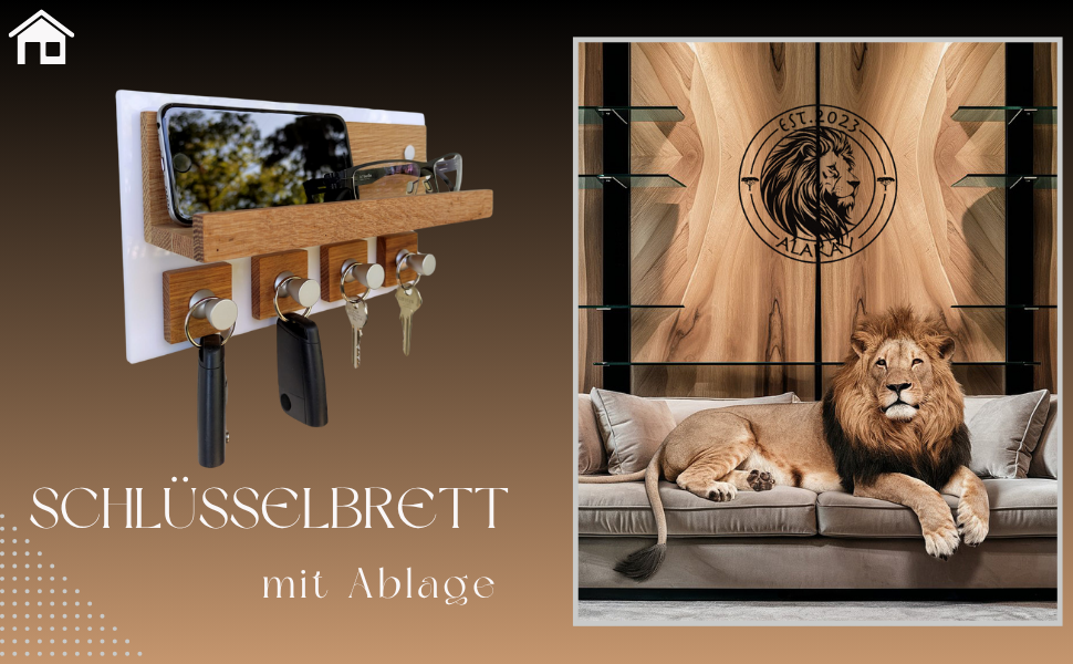 Сучасне ключниця Alakay з полицею - блискуче дерев'яне ключниця для стильного зберігання ключів, підставка для ключів. Ідеально підходить для дому або офісу, практична та елегантна (білий)