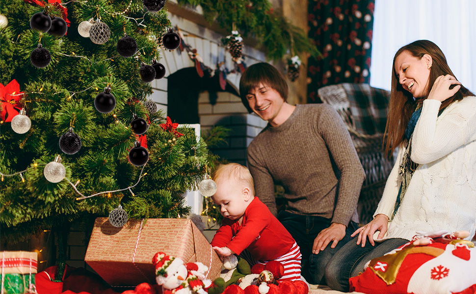 40 шт. прозорих новорічних кулі з кришкою, 6 см, прикраси для ялинки, вікна, інтер'єру та екстер'єру, чорний + золотий (різні дизайни)